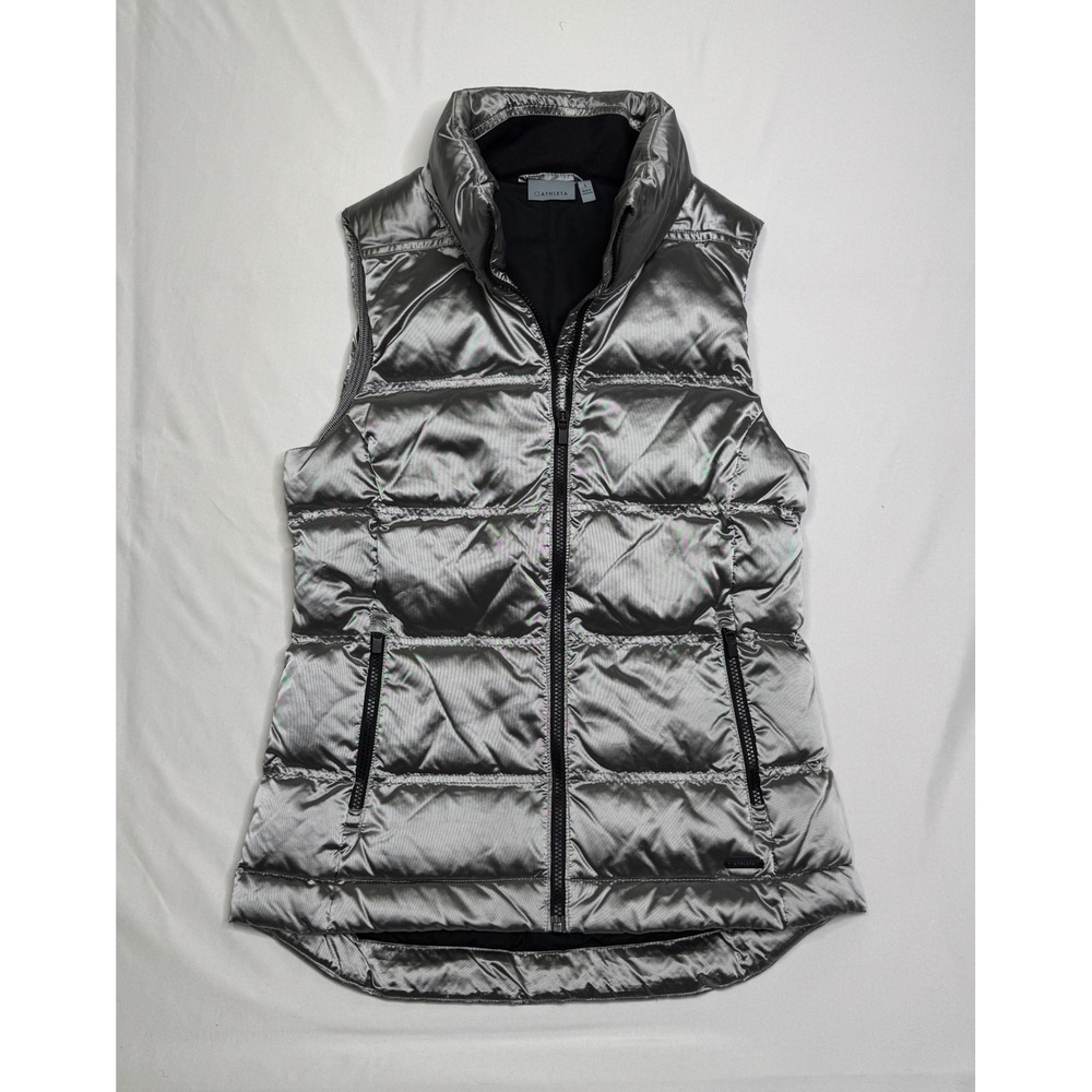 Athleta Silver Twill Responsible Goose Down Arch Vest Metallic Puffer Womens S